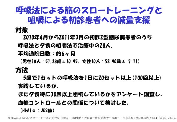 資料：呼吸法による筋のスロートレーニングと咀嚼による初診患者への減量支援